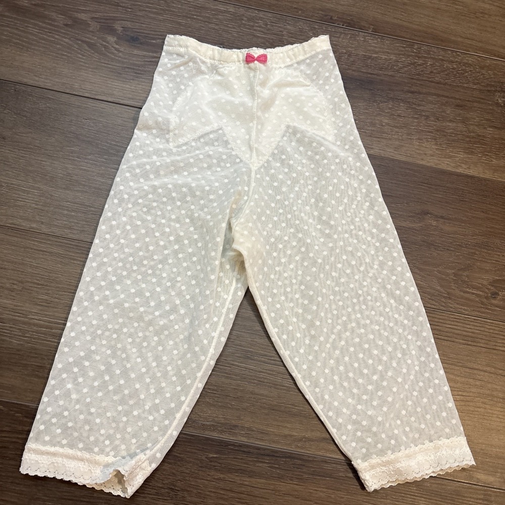Vtg EMBROIDERED 923 Dot Panel Long Leg Girdle Nylon Gusset Garters Lerner Shops